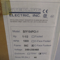 STERLING ELECTRIC, INC AC MOTOR  1-1/2HP 1800 56C TEFC 3/60/230/460 SIY154PCI-1