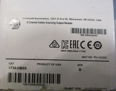 Allen Bradley 1734OB8S Ser. B 8 Channel Safety Sourcing Output Module 193343