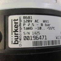 Burkert 8681 Control Head 00196471 120V AC 2.58 bar 55°C Max 8" Length