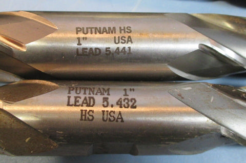 Lot of 5 Putnam 1" HS Double End Mills 4 Flute 1 Lead 5.432 & 4 Lead 5.441