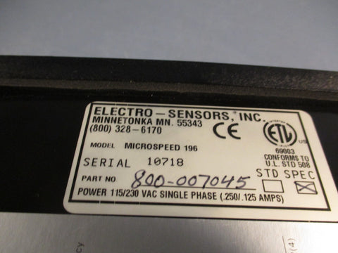 ELECTROSENSORS Microspeed Speed Controller 1PH P/N 800007045 Model# 196