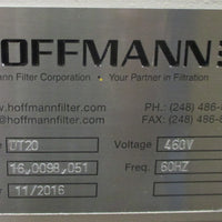 Hoffmann DT 20 Mist Collector 600 CFM, 2 HP HEPA Main Element 6" Inlet New
