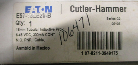 Eaton Cutler Hammer E57-18LE20-B Inductive Proximity Sensor 6-48VDC 300mA Cont.