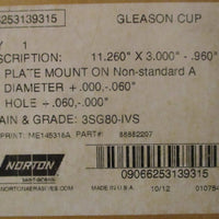 Norton 3SG80IVS Grinding Wheel 11.260" x 3"  .960" Rim 66253139315 1865RPM Max