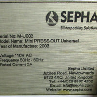 Sepha Press Out Universal Mini Deblistering Machine 110V AC 2A Mfg in 2003