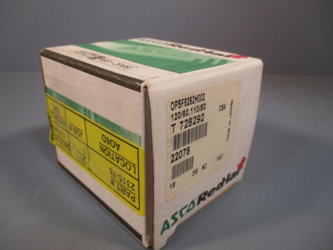 ASCO RED HAT II 1/8 PIPE SOLENOID VALVE SERIAL #T728292 OPSF826H002