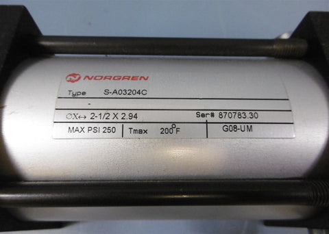 Norgren Pneuamatic Cylinder: SA03204C Max PSI 250