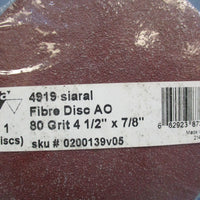 Sia 4919 siaral Fibre Disc AO 80 Grit 4 1/2" x 7/8" NEW 25 Discs