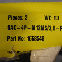 Phoenix Contact 1668548 Actuator Cable SAC4PM12MS/3.0PUR/M12FR3L (Lot of 2)