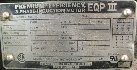 Toshiba 3 Phase Premium Induction Motor B0022FLF2AMH 1.15 Sf