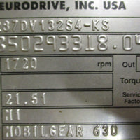 Sew Eurodrive DFV132S4KS Gearmotor R87DV132S4KS 21.51:1 7.5HP 21/8" Shaft