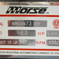 Morse 20GCT 15 LR 56C Gear Reducer 15:1 Ratio 1.44 HP 1750 RPM 1" Shaft Dia