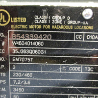 Baldor EM7075T Hazardous Location Motor 3HP 3450RPM 230/460V 7/8" Shaft Dia