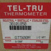 Tel Tru Theromometer GT500R 1/2" Npt   0/200 F  18" Stem 38101850