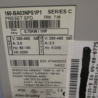 Allen Bradley Variable Speed Drive .75 KW/1 HP FRN: 7.06 Ser. C 160BA03NPS1P1