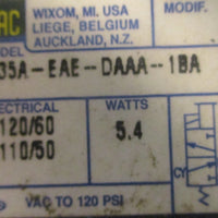 Mac 35AEAEDAAA1BA Solenoid Valve 110/120V 5.4W 50/60Hz Vac120psi
