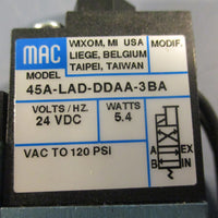 Mac Valves 45A-LAD-DDAA-3BA Solenoid Valve 24 VDC 5.4 Watts 120 PSI