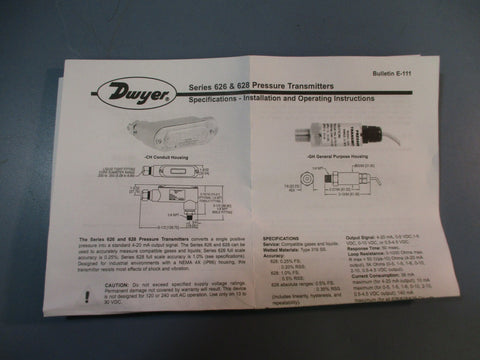 Dwyer Series 626 Pressure Transmitter 62600GHP2E2S1 NEW
