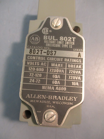 Allen Bradley 802TDS7 Ser. A Oiltight Limit Switch Enclosure Type 13