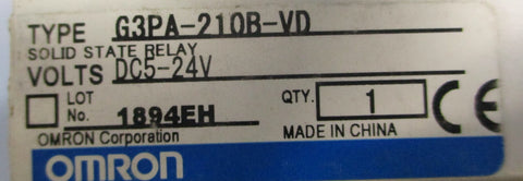 Omron G3PA210BVD Solid State Relay 24240VAC 10A 50/60Hz 524VDC