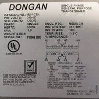 Dongan 95-1035 General Purpose Transformer 1 kVA 1PH 240x480 Pri Volts