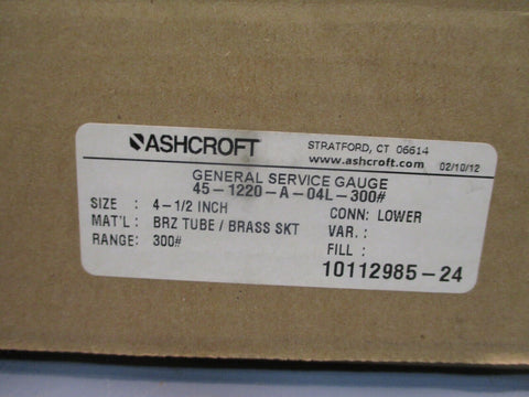 ASHCROFT PRESSURE GAUGE 4-1/2" 0-300 PSI  45-1220-A-04L-300