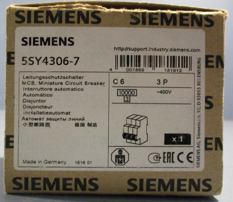 Siemens 5SY43067 Miniature Circuit Breaker 3 Pole 400v 1699223