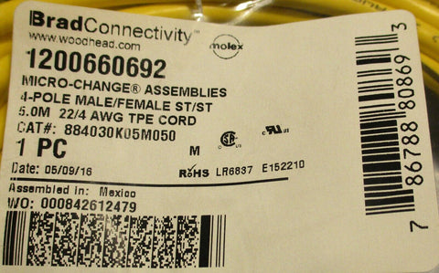 Molex 1200660692 BradConnectivity 884030K05M050 5 Meters Long Lots of 8