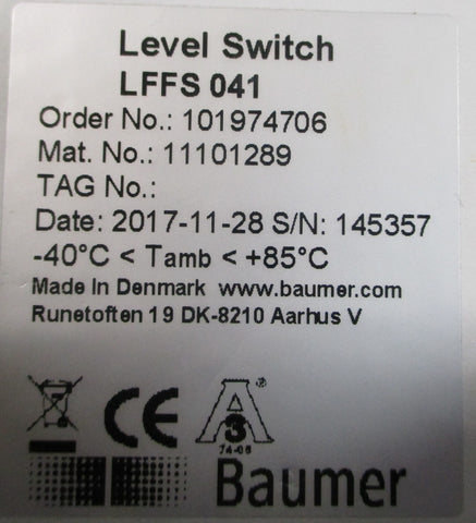 Baumer LFFS 041 Level Switch 11101289 1236V/70mA In, 50mA Max Out, 101974706