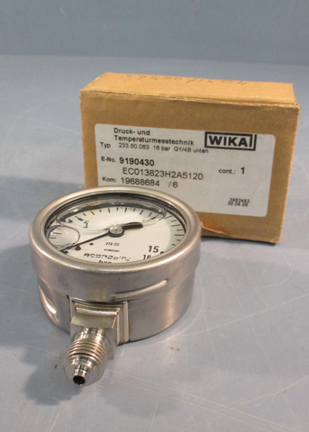 WIKA Econosto 233.50.063 0-16 BAR / EN837-1 Liquid Filled Pressure Gauge 316 SS