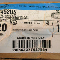 19 Crouse Hinds 1452US EMT Set Screw Type Connector 1" Zinc Plated Steel NIB