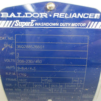 Baldor Reliance 36Q288S266G2 Washdown Duty Motor 3HP 1760RPM 7/8" Shaft Dia