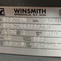Winsmith 926CDSN Gear Reducer 10:1 Ratio, 1750 RPM, 3.07 Input HP, 995 InLb