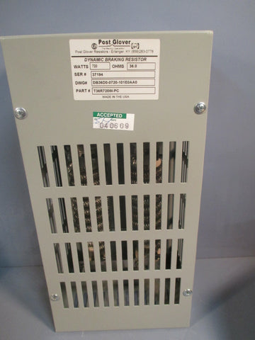 POST GLOVER DYNAMIC BRAKING RESISTOR 720 WATTS 36 OHMS T36R720WPC