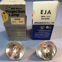 Lot of 2 projection lamps, General Electric multimirror DDS 80W, Sylvania EJA 1