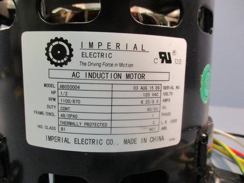 Imperial Electric Model AB050004, 1/2 HP, 1100 RPM 1 Phase AC Induction Motor