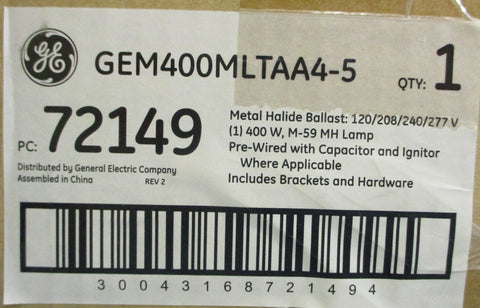 GE GEM400MLTAA45 Metal Halide Ballast 120/208/240/277V 72149