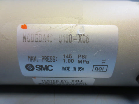 SMC NCDGDA40-0100-XC6 Air Cylinder Double Acting 1 1/2" Bore 1" Stroke