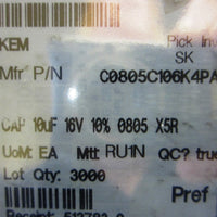Kemet C0805C106K4PACTU Ceramic Capacitor 0805 10uF 16V 10%T X5R 2837 pcs