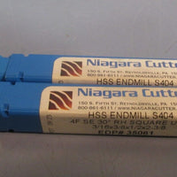 LOT OF 2 NIAGARA CUTTER HSS ENDMILL S404 3/16X3/8X1/2X23/8 35061