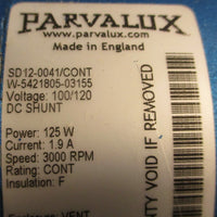 Parvalux SD120041/CONT DC Shunt Motor W542180503155 100/120V 125W 3000RPM