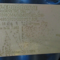 Sew Eurodrive K67 DRN80M4/MM07/M0/DH Gear Reducer 108.03:1 Ratio, 7260 In-Lb