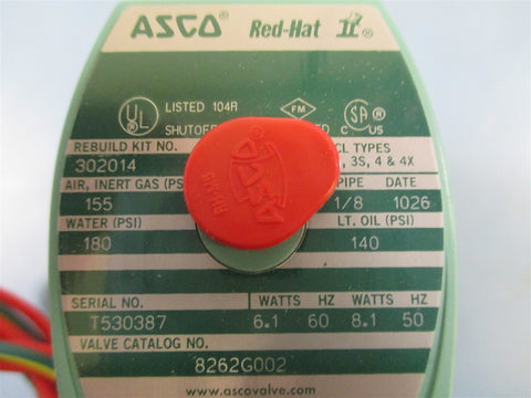 ASCO RedHat 8262G002 1/8" Solenoid Valve  New