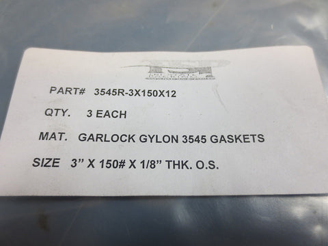 3 Nib TSP 3545 3545R-3X150X12 3" Inch Garlock Gylon Gaskets New!