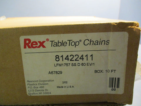 Rexnord 81422411 Table Top Chain  10 ft w/ High Friction Insert