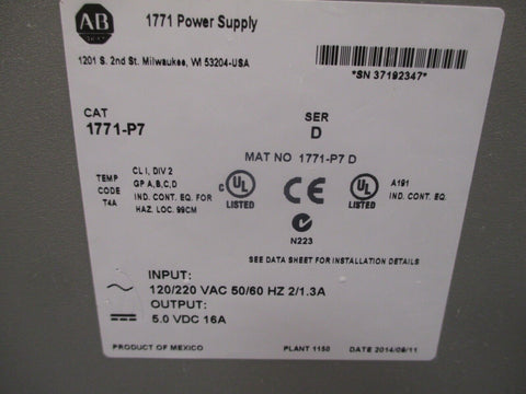 Allen-Bradley Power Supply Module Series D  1771-P7