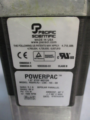 Pacific Scientific POWERPAC 1.8 Step Motor 1500 RPM N32HLHJ-LNK-NS-00