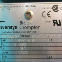 Brook Crompton WU-DA112M-D AC Electric Motor 4.8KW 1720RPM 460V 28mm Shaft Dia