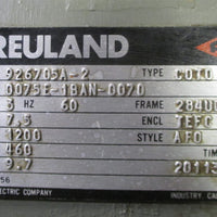 Reuland Type COTO 0075E-1BAN-0070 3 Ph 7.5 HP Motor 1200 RPM, 284UDZ, 460 V Used