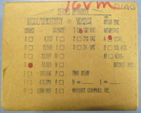 Warrick Controls 16VM Control Relay 16VMD1A0 120VAC, 10A, 1/3HP 50/60HZ, 4.4VA